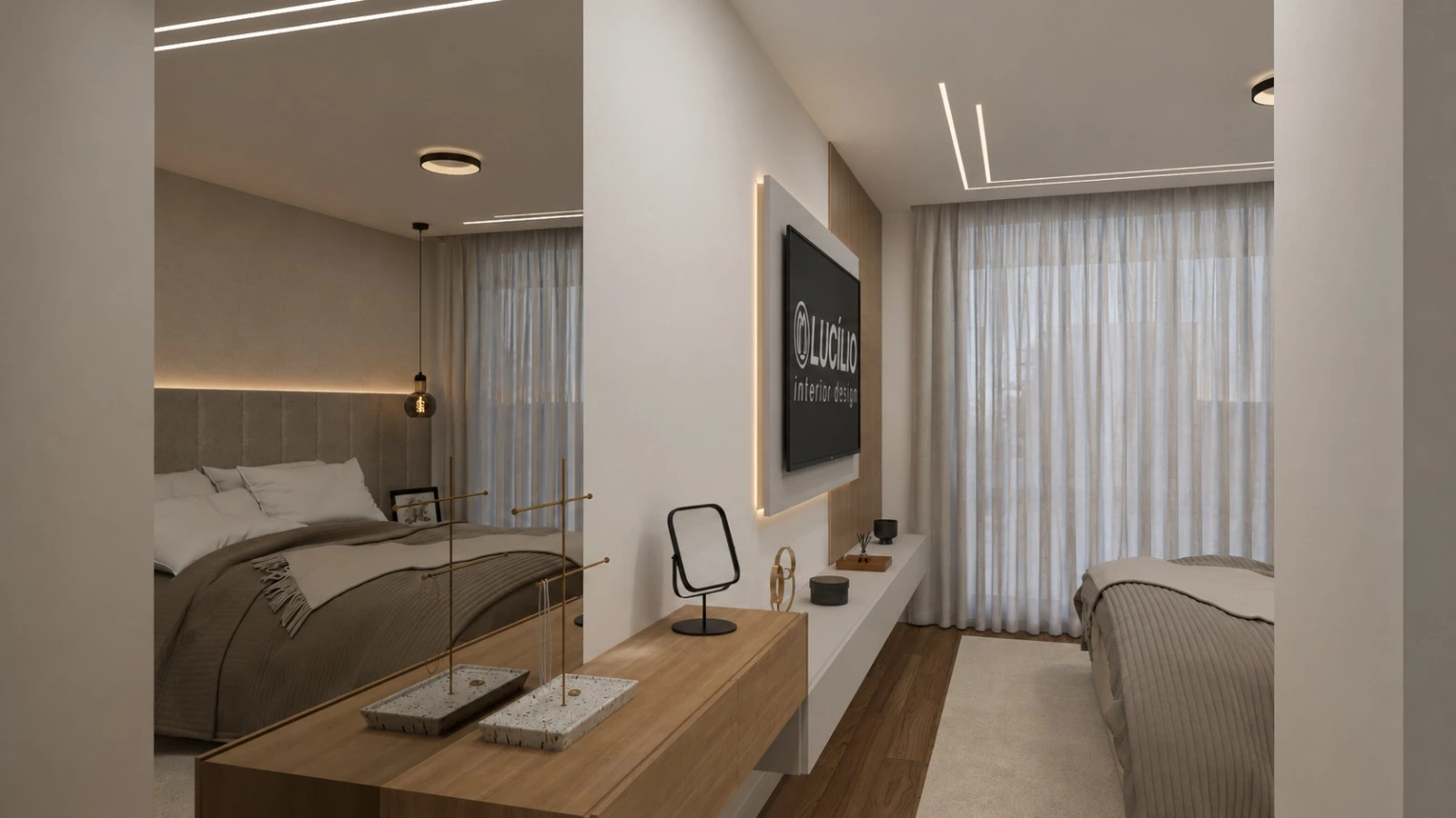 Perspetiva da zona social do apartamento em Gaia