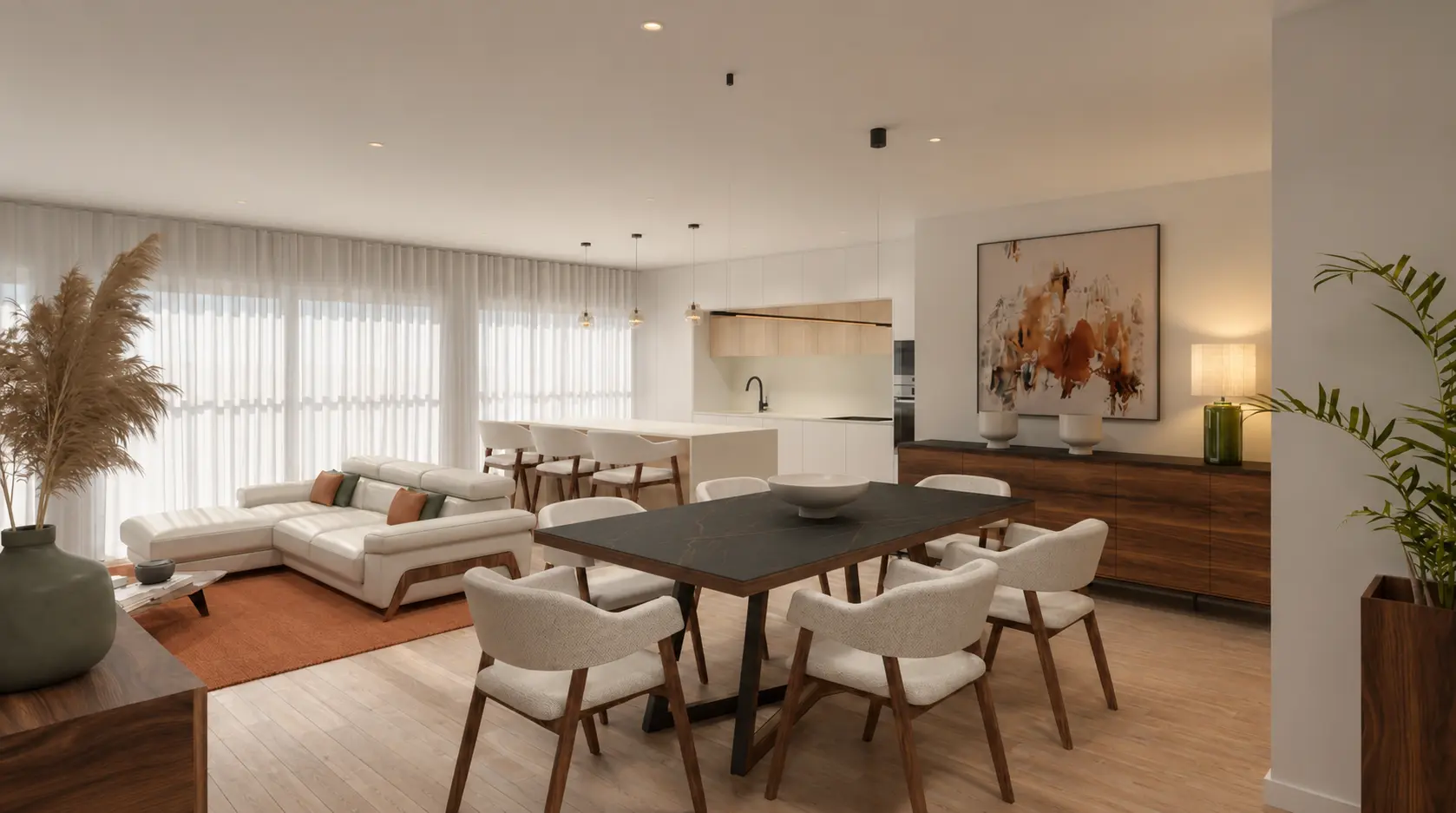 Sala e zona de refeições do apartamento em Alenquer