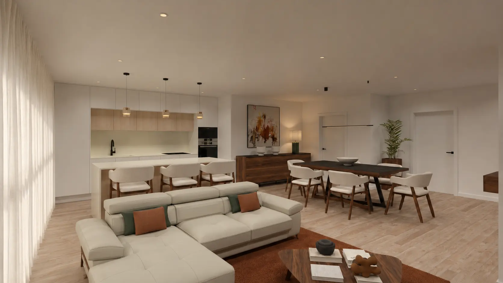 Relação entre a sala e a cozinha existente do apartamento