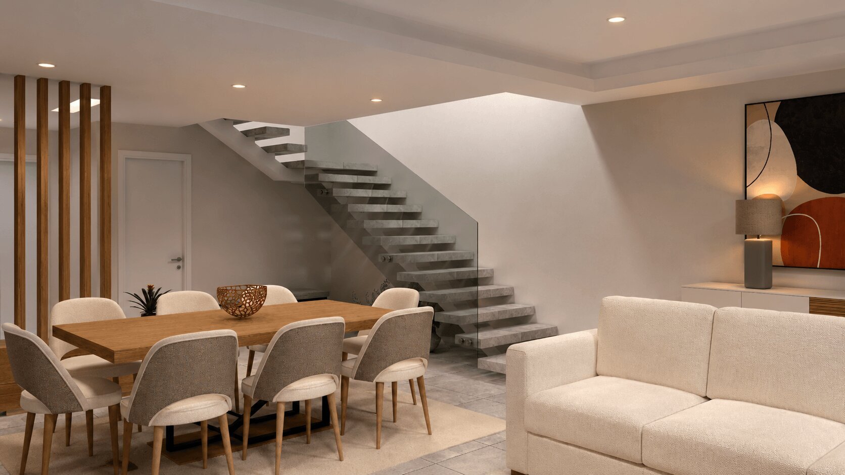 Sala Seixal CC — zona de jantar e escada