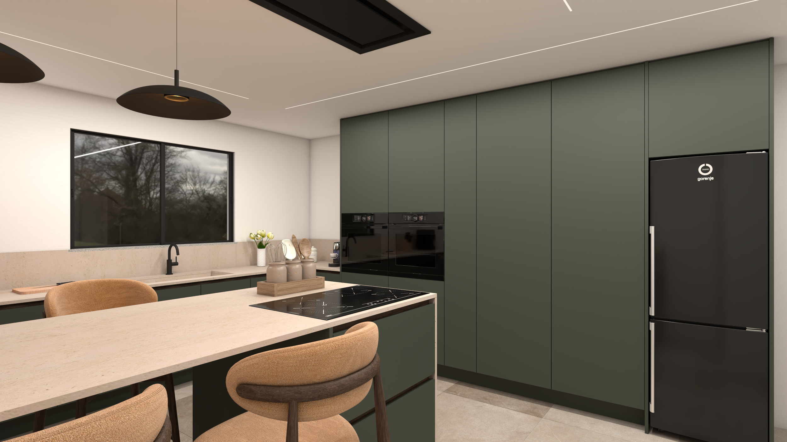 Cozinha Olhalvo CDH — armários em verde-oliva